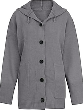 cheap Cardigans &amp; Outerwears-Women&#039;s Cardigan Sweater Basic Casual Soft Solid Color Maillard Chunky Open Front Buttons Knitted Long Sleeve Long Tops Knit Daily Weekend Black Gray Fall Winter