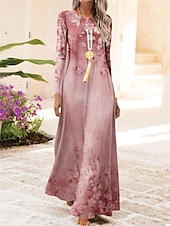 billiga Blommiga klänningar-Damernas maxiklänning avslappnad klänning vinterklänning svängklänning mode streetwear modern utomhus vardag dejt normal passform blommig lång ärm rundhalsad rosa blå lila höst vinter