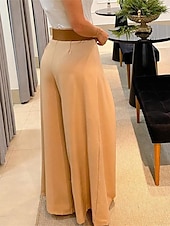 preiswerte weites Bein und hohe Taille-Damen Anzughosen Breites Bein Hosen Hose Elegant Modisch Strassenmode In voller Länge Hoher Taillenbund Glatt Hoher Schnitt Atmungsaktivität Weich Komfortabel Mikro-elastisch Arbeit Strasse Täglich