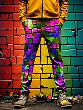 billiga Smal-Färgblock Färgglad Glas Affär Abstrakt Herr 3D-utskrift Kostymbyxor Byxor Utomhus Dagliga kläder Streetwear Polyester Mörkgrå Blå Purpur S M L Medium Midja Elasticitet Byxor