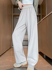 billiga breda ben och hög midja-Dam Joggingbyxor Brett skaft Aktiv Mode Streetwear Fullängd Hög midja Slät Ficka Elastisk midja Högt snitt Håller värmen Komfort Mjuk Microelastisk Utomhus Semester Gata Aprikos Grå Svart Höst Vinter