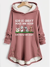 abordables Sweats à capuche-Sweat à capuche pour femme, pull sherpa, lettre de chien, rue, décontracté, imprimé, mode, drôle, confortable, haut à manches longues, micro-élastique, automne&amp;amp;tissu doux et respirant pour le