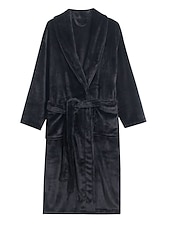 cheap Men&#039;s Robes-Men&#039;s Pajamas Robe Bathrobe Bath Gown 1 pcs Plain Stylish Casual Comfort Home Daily Bed Fleece Comfort Warm V Neck Long Sleeve Pocket Fall Winter Black White
