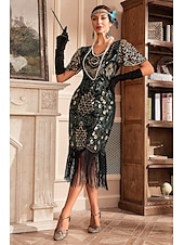 olcso Ruhák-Retró Ordító 20-as évek 1920-as évek Flapper ruha Ruhák Álarcosbál A nagy Gatsby Esküvői Vendég Flitter Rojt Női Álarcos mulatság Esküvő Esküvői vendég Buli / Este Felnőttek Ruha Hazatérő ruhák