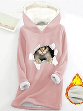 levne Mikiny a mikiny-dámská mikina mikina pulovr šerpa polyester kočka dopis ležérní sportovní potisk teplý fuzzy comfrt mikina s dlouhým rukávem top mikroelastický pad &amp;amp; zimní comfrt prodyšná měkká tkanina