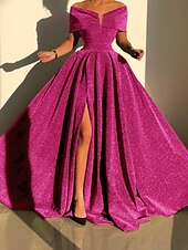 economico GIALLO-Abito da sera A-Line abito scintillante abito formale autunno strascico senza maniche off shoulder paillettes con spacco abito da mascherata 2025