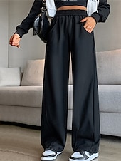 billiga breda ben och hög midja-Dam Joggingbyxor Brett skaft Aktiv Mode Streetwear Fullängd Hög midja Slät Ficka Elastisk midja Högt snitt Håller värmen Komfort Mjuk Microelastisk Utomhus Semester Gata Aprikos Grå Svart Höst Vinter