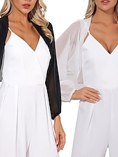 billige bryllup gjesteomslag-Sjale Sjal til kvinner Bolero Elegant Enkel Langermet Chiffon Bryllup Wrap Med Ren Farge Til Festkveldsklær Vår sommer