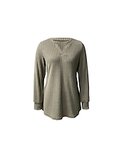 preiswerte Damen Einfache Oberteile-Damen Hemd Bluse Mode Tasche Langarm Lange Tops V-Ausschnitt Casual Schwarz Rosa Armeegrün Rot Staubblau Frühling&amp;amp;  fallen