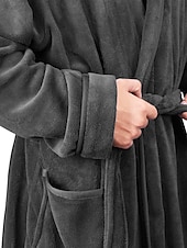 preiswerte Morgenröcke-Herren Schlafanzug Morgenmantel Bademantel 1 pcs Glatt Stilvoll Brautkleider schlicht Komfort Heim Täglich Bett Vlies Komfort Warm Kapuzenpullover Langarm Tasche Herbst Winter Schwarz Dunkelblau