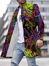 billiga lättviktsrock för män-Herr Grafiska tryck Graffiti Vinterkappa Rock Kappa Håller värmen Andningsfunktion Bekväm Mode Streetwear Affär Arbete Klä till Jobbet Utekväll Ficka Mönster Höst vinter Nedvikt Långärmad Gul Purpur