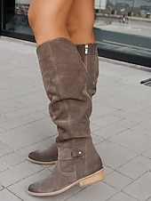 baratos Botas Slouch-Mulheres Botas Botas de motociclista Botas Cowboy Sapatos de camurça Ao ar livre Diário Botas Longas Presilha Sem Salto Ponta Redonda Vintage Casual Minimalismo Couro Sintético zíper Preto Cinzento