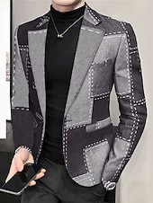 preiswerte Herren bedruckte Blazer-Herren Blumen Karo Langarm Umlegekragen Mode Streetwear Geschäftlich Arbeit Büro-Outfit Ausgehen Knöpfe Druck