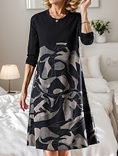 cheap Casual Floral Dresses-Women&#039;s Casual Dress Winter Dress Floral Color Block Patchwork Print Crew Neck Midi Dress Daily Vacation Long Sleeve Fall Winter