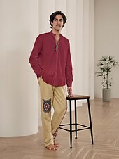 preiswerte Luxus-Leinenhemden-10 % Leinen Herren Hemd leinenhemd Schwarz Weiß Rosa Langarm Feste Farbe Stehkragen Strasse Täglich Bekleidung