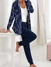 billige Sweatsuits for kvinner-Dame 2 Deler Aktiv Daglig Hettegenser Track Suit Bukser Sett Bukser Langermet Hette Blomster Snortrykk Utendørs Fritid Hvit Rosa Mørk Marine Høst  Vinter Vanlig Passform