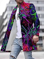 billiga lättviktsrock för män-Herr Grafiska tryck Graffiti Vinterkappa Rock Kappa Håller värmen Andningsfunktion Bekväm Mode Streetwear Affär Arbete Klä till Jobbet Utekväll Ficka Mönster Höst vinter Nedvikt Långärmad Gul Purpur