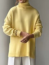 olcso Pulóverek és felsők-Női Pulóver pulóver Körgallér Bordázott Kötött Sodort fonal Hasított Kötött Ősz Tél Szokványos Szabadtéri Napi Alkalmi Divat Utcai sikk Alkalmi Hosszú ujj Tömör szín Sárga Sötétkék Narancssárga S M L