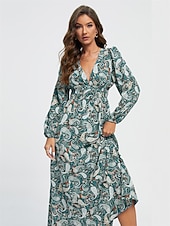 abordables robe décontractée imprimée-robe midi décontractée à motif cachemire et col en V