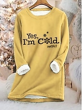 abordables Sudadera-Sudadera de mujer, jersey de forro polar con letras, informal, deportiva, de peluche, cómoda, con cuello redondo, manga larga, top microelástico, caída&amp;amp;Tejido suave, transpirable y cómodo para el