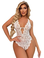 cheap Sexy Lingerie-Women&#039;s Backless Sexy Erotic Sexy Lingerie Nightwear - POLY Color Block Solid Colored Sexy Lingerie Set Home Outfits