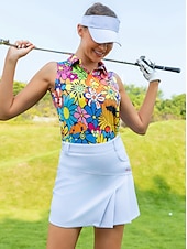 cheap Women&#039;s Golf Clothing-Women&#039;s Golf Polo Shirt Yellow Sleeveless Sun Protection Top Floral Ladies Golf Attire Clothes Outfits Wear Apparel