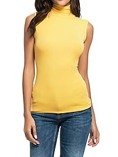 abordables Débardeurs et camisoles femme-Débardeur féminin à bretelles cami uni mode sans manches col haut régulier décontracté noir blanc jaune violet fuchsia printemps et été