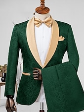 preiswerte Hochzeitsanzüge-Zweiteiliger Herren-Smoking aus champagnerfarbenem Jacquard-Stoff, schmal geschnitten – ideal für Hochzeiten, Abschlussbälle und Dinnerpartys. Der Anzug besteht aus einem einreihigen Blazer mit Schalkragen und passender Hose. Erhältlich in Burgunderrot, G