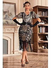 olcso Ruhák-Retró Ordító 20-as évek 1920-as évek Flapper ruha Ruhák Álarcosbál A nagy Gatsby Esküvői Vendég Flitter Rojt Női Álarcos mulatság Esküvő Esküvői vendég Buli / Este Felnőttek Ruha Hazatérő ruhák