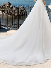 abordables robes de mariée décontractées-Robe de Mariage Décontractée A-Line Séparés Séparations Traîne de Cour Organza Jupons de Mariée Avec Couleur Unie 2025
