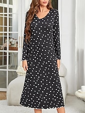 abordables Chemises de nuit et nuisettes pour femmes-pyjama femme chemise de nuit chemise de nuit robe à pois simple décontracté confort maison quotidien lit respirant v fil manches longues automne hiver tenues pour la maison