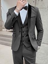 abordables Costumes de Retour-Tuxedos de mariage pour hommes cravate noire Homecoming couleur unie coupe standard 3 pièces simple boutonnage un bouton