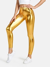 baratos calças femininas de festa-Mulheres Leggings Moda Sensual Comprimento total Cintura Média Tecido Cintura elástica Metálico Brilhante Respirabilidade Macio Confortável Micro-Elástica Bandagem Festa Rua Prata Rosa claro Dourado