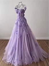levne Plesové šaty-Šaty A-line Plesové šaty Elegantní šaty Formální s vlečkou Bez rukávů Srdíčkový výstřih Tyl se záhyby Flitrové aplikace Masquerade šaty
