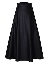 olcso Sima szoknyák-Női Szoknya Hosszú szoknya Elegáns Divat Alkalmi Midi Magas derék Szoknyák Egyszínű Fodrozott Vakáció Utca Fekete Ősz &amp; tél Bőrutánzat