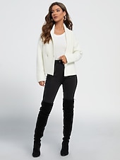 abordables cárdigans de mujer-camisa de chaqueta de suéter sólido de punto acanalado acrílico