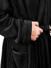 preiswerte Morgenröcke-Herren Schlafanzug Morgenmantel Bademantel 1 pcs Glatt Stilvoll Brautkleider schlicht Komfort Heim Täglich Bett Vlies Komfort Warm Kapuzenpullover Langarm Tasche Herbst Winter Schwarz Dunkelblau