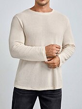 preiswerte Basic-T-Shirts-Herren Waffel-T-Shirt T Shirt Waffelstrick T-Shirt T-Shirt Langarm Rundhalsausschnitt Frühling &amp; Herbst Einfach Mode Designer Basic Strick Urlaub Straße Ausgehen Weiß Khaki Top T-Shirt für Herren