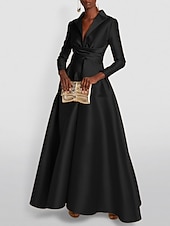 abordables Champagne-Robe de soirée en A robe élégante robe tuxedo invitée de mariage longueur de sol à manches longues col chemise satin avec fronces 2025