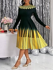 cheap Art&amp;Design Dress-Women&#039;s Midi Dress A Line Dress Casual Dress Winter Dress Swing Dress Streetwear Modest Formal Vacation Party Regular Fit Geometric Color Block Long Sleeve Crew Neck Yellow Pink Blue Purple