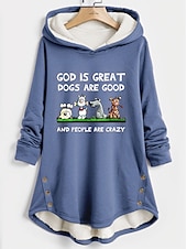 abordables Sweats à capuche-Sweat à capuche pour femme, pull sherpa, lettre de chien, rue, décontracté, imprimé, mode, drôle, confortable, haut à manches longues, micro-élastique, automne&amp;amp;tissu doux et respirant pour le