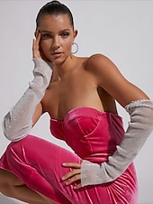 levne Příslušenství a další-Čirý mesh drahokamu Rukavice bez rukojeti Dlouhé rukavice Kovový Třpyt Sexy Krajka Pro Disko Kostýmová hra Karneval Dámské Kostýmní šperky Módní šperky