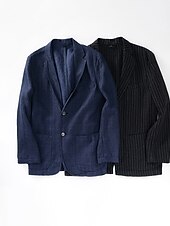 billige luksus blazer i lin-100% Lin Herre Blazer i lin Blazer Virksomhet Formell kveld Bryllupsfest Mote Fritid Vår &amp; Vinter عادي Lomme Fritid / hverdag Enkeltkneppet Blazer Svart Mørkeblå