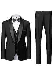 abordables Costumes de Retour-Pour des hommes Soirée Bal de promo Smoking Gris foncé Noir Texturé Coupe sur mesure 3 pièces Simple boutonnage un bouton
