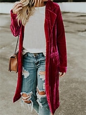 preiswerte Strickjacken und Oberbekleidung-Damen Mantel Party Outdoor Herbst Winter Langer Mantel Regular Fit Winddicht Warm Stylisch Casual Streetstyle Jacke Langarm Uni mit Taschen Dunkelgrau Schwarz Gelb