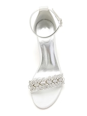 abordables Bal de promo-Sandales à talons compensés en satin argenté pour femmes avec ornements en strass - chaussures de mariage et de soirée élégantes