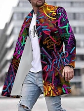 billiga lättviktsrock för män-Herr Grafiska tryck Graffiti Vinterkappa Rock Kappa Håller värmen Andningsfunktion Bekväm Mode Streetwear Affär Arbete Klä till Jobbet Utekväll Ficka Mönster Höst vinter Nedvikt Långärmad Gul Purpur