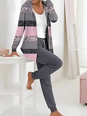 billige Sweatsuits for kvinner-Dame 2 Deler Aktiv Daglig Hettegenser Track Suit Bukser Sett Bukser Langermet Hette Blomster Snortrykk Utendørs Fritid Hvit Rosa Mørk Marine Høst  Vinter Vanlig Passform