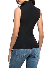 abordables Débardeurs et camisoles femme-Débardeur féminin à bretelles cami uni mode sans manches col haut régulier décontracté noir blanc jaune violet fuchsia printemps et été
