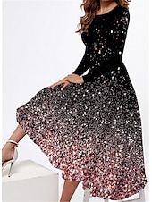 billiga Konst &amp; Design Klänning-Dam Maxiklänning Vardagsklänning Vinterklänning A linjeklänning Midi klänning Elegant Mode Stylish Formell Utomhus Fest Normal Prickig Långärmad Rund hals Ljusrosa Vit Rodnande Rosa Blå Vår Höst